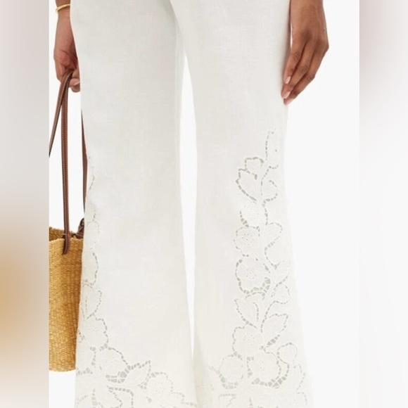 ZIMMERMANN Carnaby Scallop Broderie Anglaise Linen Flared Pants - Picture 13 of 14